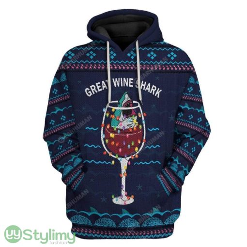 Ugly Christmas Great Wine Shark Custom Hoodie 3D Alll Over Print Gift For Christmas