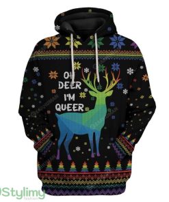 Ugly Christmas Oh Deer I'm Queer Custom Hoodie 3D Alll Over Print Gift For Christmas Product Photo 1