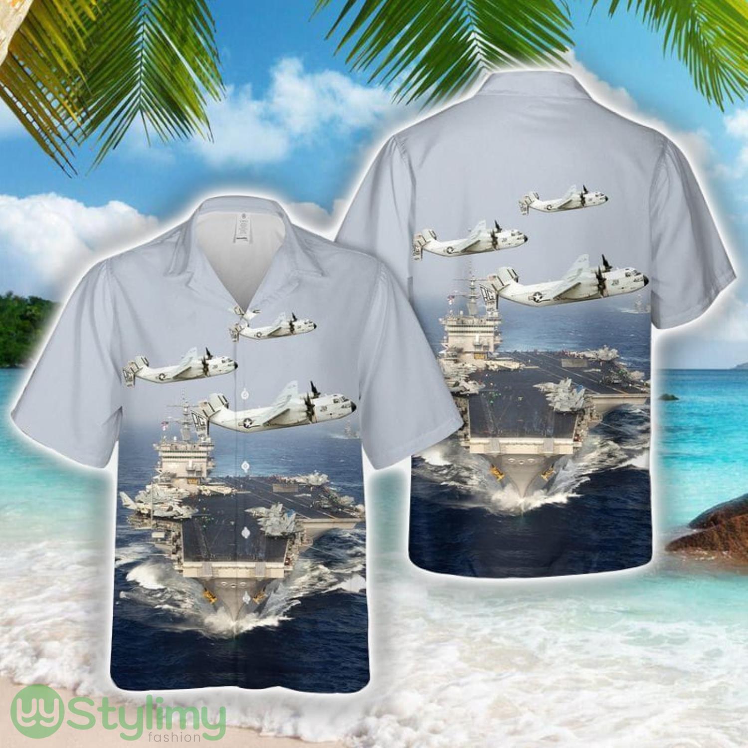US Navy USS Enterprise (CVN-65) And C-2A Greyhound Of VRC-50 Hawaiian Shirt 2 US Navy USS Enterprise (CVN-65) And C-2A Greyhound Of VRC-50 Hawaiian Shirt Product Photo 1
