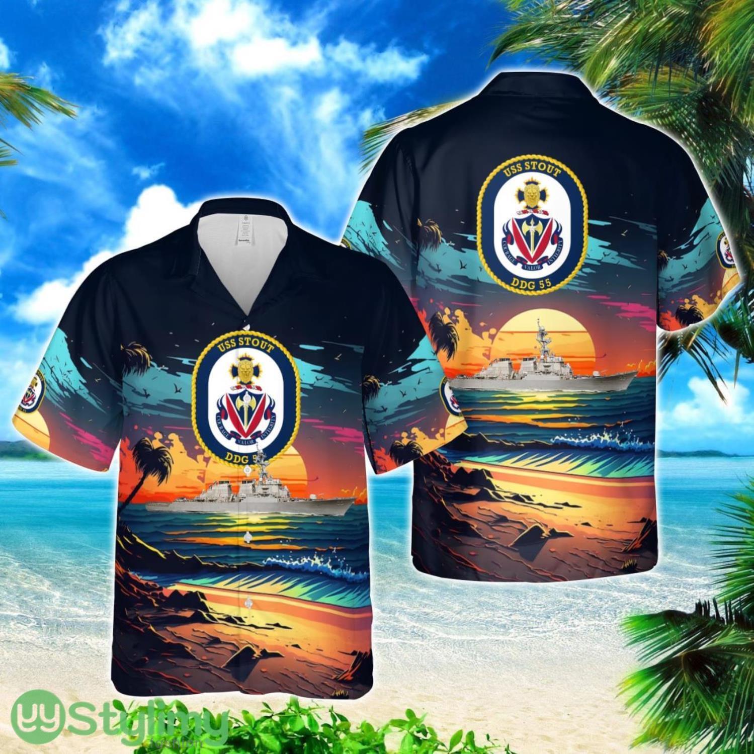US Navy USS Stout (DDG-55) Arleigh Burke-class guided missile destroyer Beach Hawaiian Shirt 2 US Navy USS Stout (DDG-55) Arleigh Burke-class guided missile destroyer Beach Hawaiian Shirt Product Photo 1
