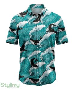 Whale Sea Waves Hawaiian Shirt 3D Printed Cute Summer Gift For Mne ANd Women Product Photo 1
