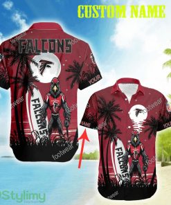 Atlanta Falcons Mascot Tree Vacation All Over Print Hawaiian Shirt For Summer Custom Name - Atlanta Falcons Mascot Tree Vacation All Over Print Hawaiian Shirt For Summer Custom Name