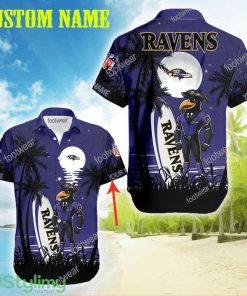 Baltimore Ravens Mascot Tree Luau 3D Hawaiian Shirt Gift For Fans Custom Name - Baltimore Ravens Mascot Tree Luau 3D Hawaiian Shirt Gift For Fans Custom Name