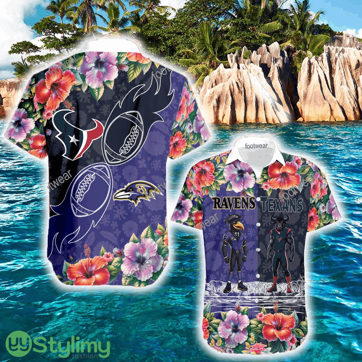 Baltimore Ravens VS Houston Texans Premium Logo Beach Hawaiian Shirt Gift For Fans 2 Baltimore Ravens VS Houston Texans Premium Logo Beach Hawaiian Shirt Gift For Fans - Baltimore Ravens VS Houston Texans Premium Logo Beach Hawaiian Shirt Gift For Fans