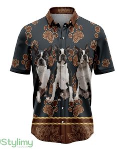 Boston Terrier Flower Paw Hawaiian Shirt 3D Printed Beach Shirt Product Photo 1