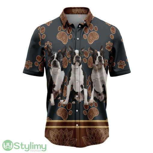 Boston Terrier Flower Paw Hawaiian Shirt 3D Printed Beach Shirt Product Photo 1