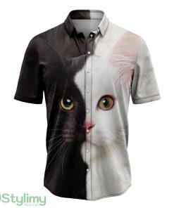 Cat Black & White Hawaiian Shirt 3D Printed Beach Shirt Product Photo 1