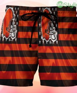 Cleveland Browns Logo With American Flag Beach Hawaiian Shorts For Men Trending Summer Product Photo 1