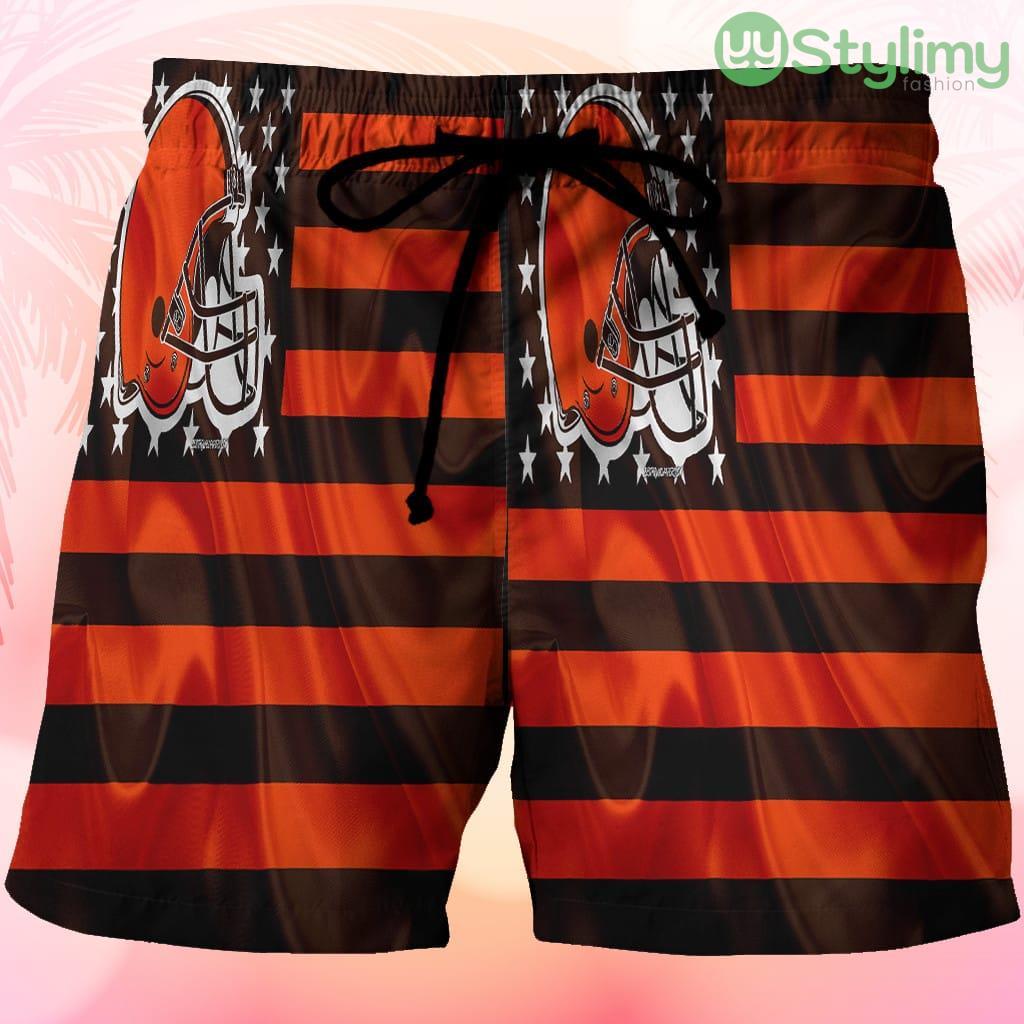 Cleveland Browns Logo With American Flag Beach Hawaiian Shorts For Men Trending Summer 3 Cleveland Browns Logo With American Flag Beach Hawaiian Shorts For Men Trending Summer Product Photo 1