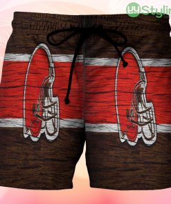 Cleveland Browns Logo Wooden Beach Hawaiian Shorts For Men Trending Summer Product Photo 1