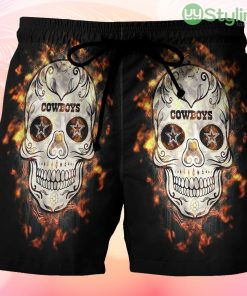 Dallas Cowboys Skull Flowers Fire Beach Hawaiian Shorts For Men Trending Summer Product Photo 1
