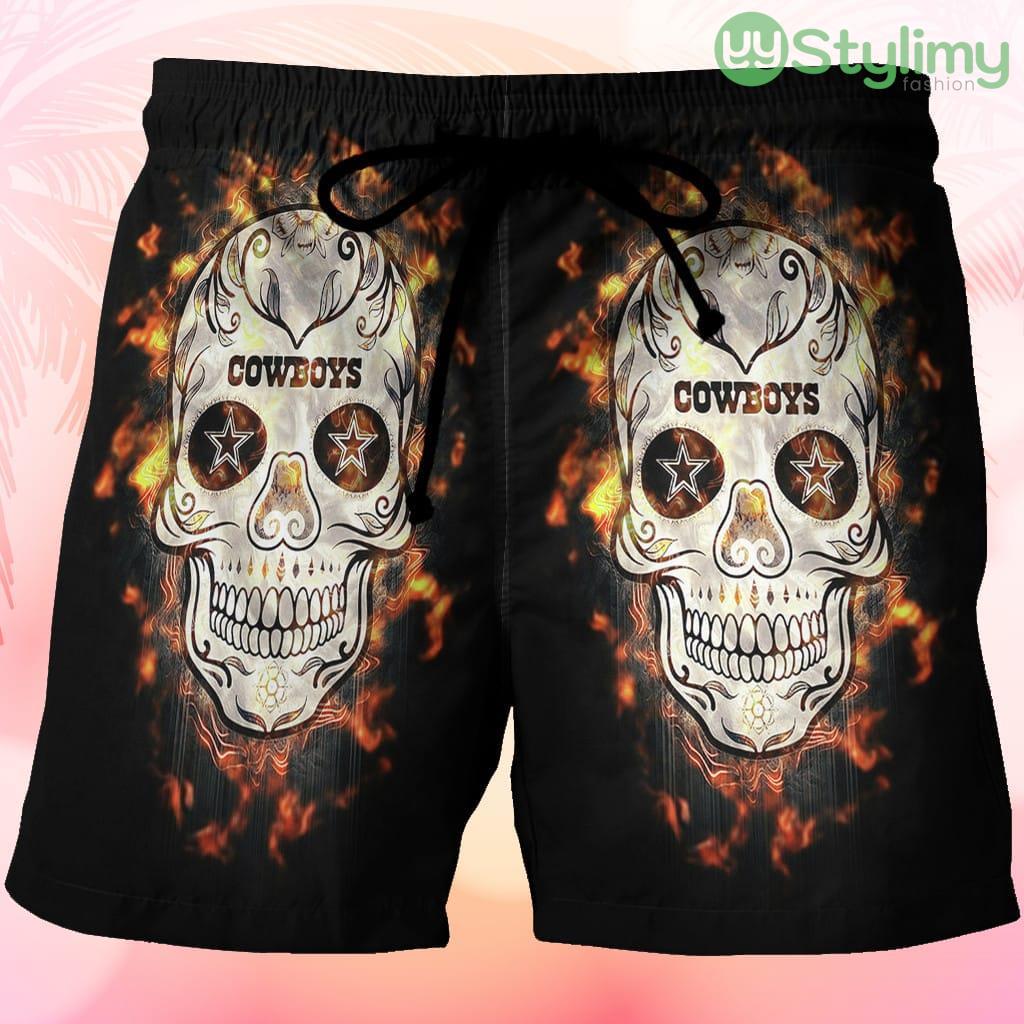 Dallas Cowboys Skull Flowers Fire Beach Hawaiian Shorts For Men Trending Summer 3 Dallas Cowboys Skull Flowers Fire Beach Hawaiian Shorts For Men Trending Summer Product Photo 1