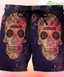 Dallas Cowboys Skull Flowers Purple Beach Hawaiian Shorts For Men Trending Summer Product Photo 1
