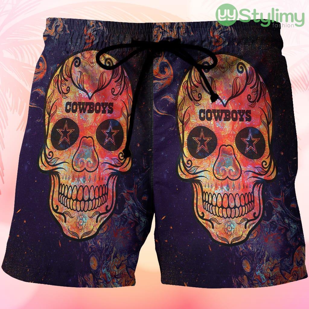 Dallas Cowboys Skull Flowers Purple Beach Hawaiian Shorts For Men Trending Summer 3 Dallas Cowboys Skull Flowers Purple Beach Hawaiian Shorts For Men Trending Summer Product Photo 1