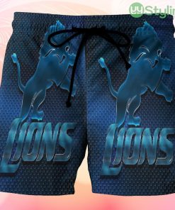 Detroit Lions Emblem Metal Beach Hawaiian Shorts For Men Trending Summer Product Photo 1