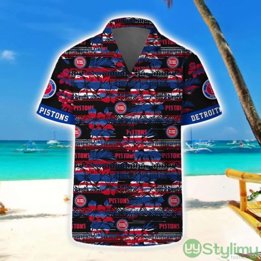 Detroit Pistons Hawaii Set Pattern Vintage 3D Hawaiian Shirt And Shorts Product Photo 2