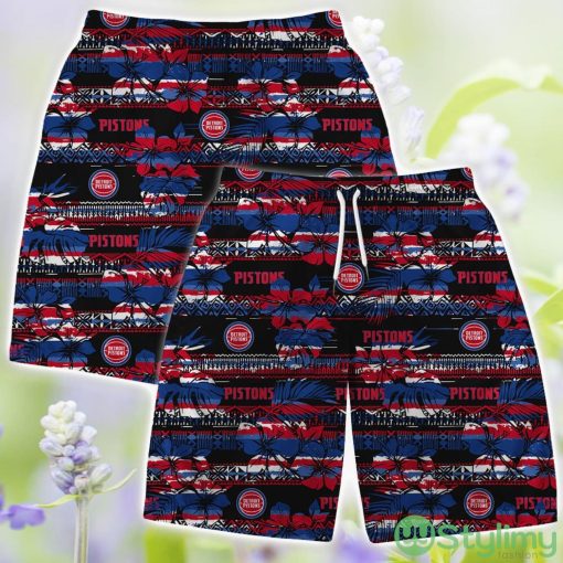 Detroit Pistons Hawaii Set Pattern Vintage 3D Hawaiian Shirt And Shorts Product Photo 3