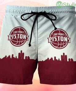 Detroit Pistons Red City Beach Hawaiian Shorts For Men Trending Summer Product Photo 1