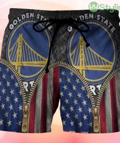 Golden State Warriors Emblem Metal Flag Texture Beach Hawaiian Shorts For Men Trending Summer Product Photo 1
