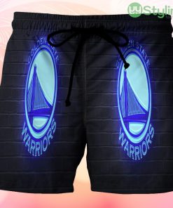Golden State Warriors Emblem Neon On The Wall Beach Hawaiian Shorts For Men Trending Summer Product Photo 1