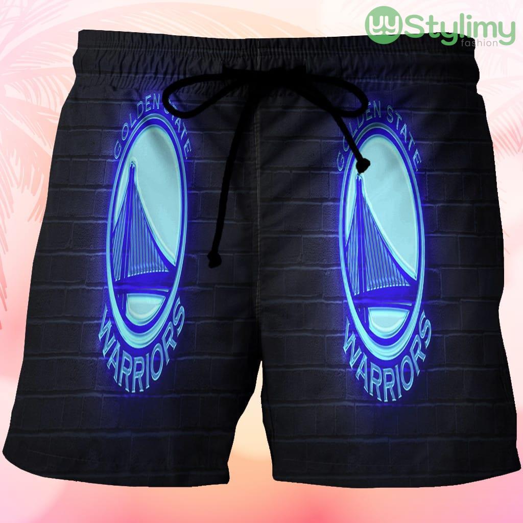 Golden State Warriors Emblem Neon On The Wall Beach Hawaiian Shorts For Men Trending Summer 3 Golden State Warriors Emblem Neon On The Wall Beach Hawaiian Shorts For Men Trending Summer Product Photo 1