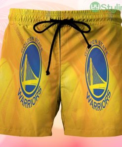 Golden State Warriors Emblem Texture Ball Beach Hawaiian Shorts For Men Trending Summer Product Photo 1