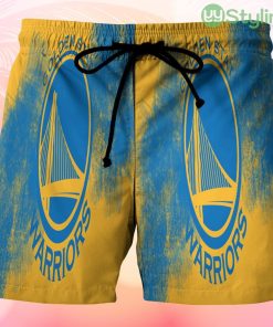 Golden State Warriors Emblem Texture Brush Beach Hawaiian Shorts For Men Trending Summer Product Photo 1