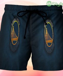Golden State Warriors Emblem Texture Metal Beach Hawaiian Shorts For Men Trending Summer Product Photo 1