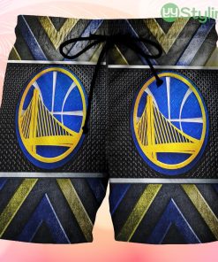 Golden State Warriors Emblem Texture Metal3 Beach Hawaiian Shorts For Men Trending Summer Product Photo 1