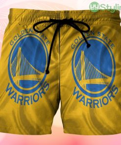 Golden State Warriors Emblem Texture Painting Beach Hawaiian Shorts For Men Trending Summer Product Photo 1