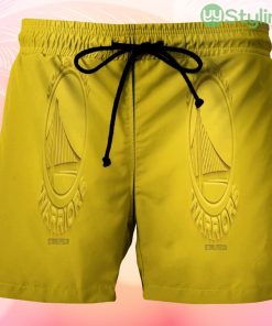 Golden State Warriors Emblem Texture5 Yellow Beach Hawaiian Shorts For Men Trending Summer Product Photo 1