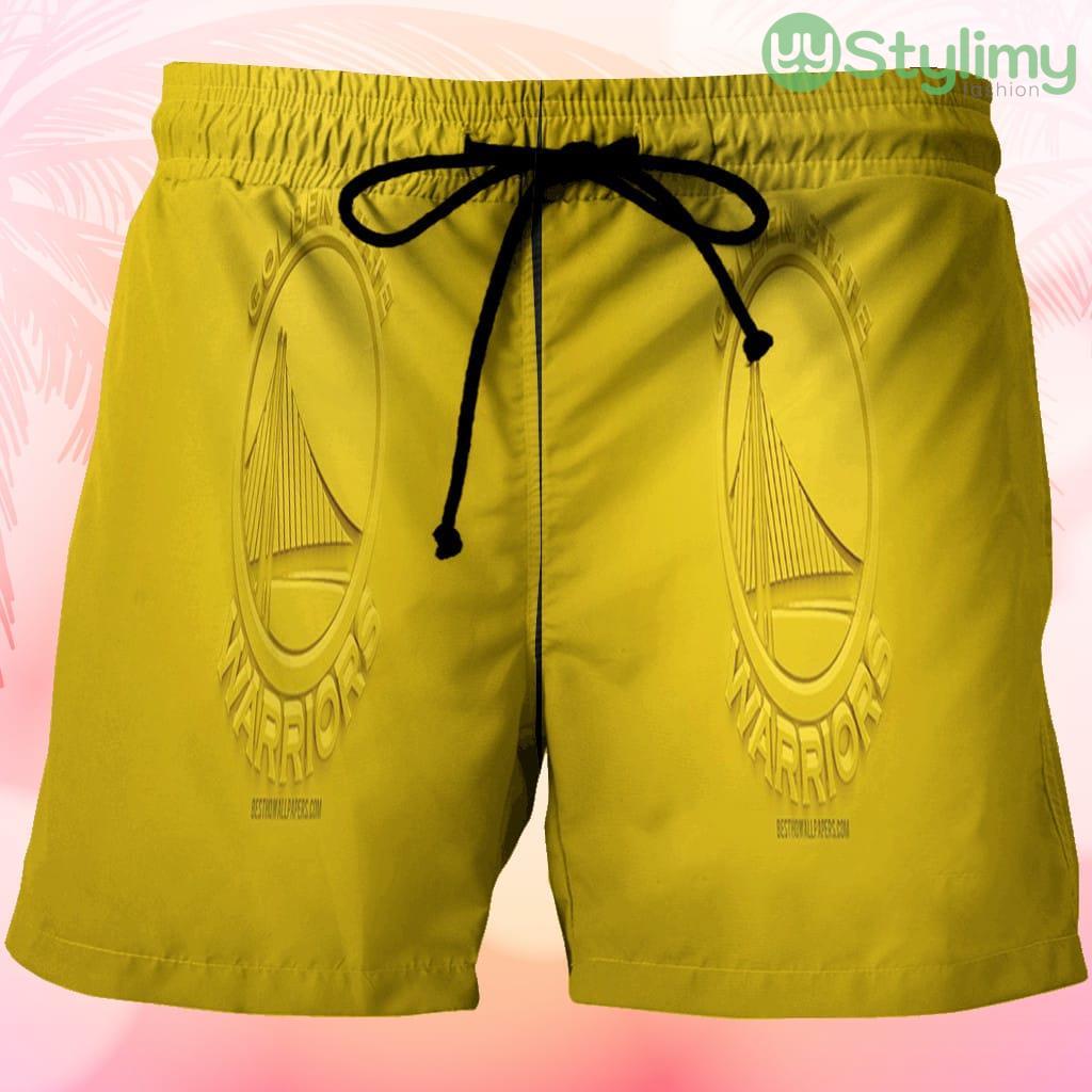 Golden State Warriors Emblem Texture5 Yellow Beach Hawaiian Shorts For Men Trending Summer 3 Golden State Warriors Emblem Texture5 Yellow Beach Hawaiian Shorts For Men Trending Summer Product Photo 1