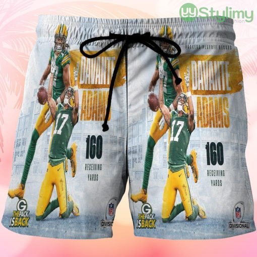 Green Bay Packers Davante Adams no17 v9 Beach Hawaiian Shorts For Men Trending Summer Product Photo 1