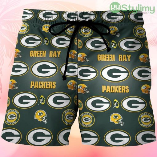 Green Bay Packers Emblem Seamless Beach Hawaiian Shorts For Men Trending Summer Product Photo 1