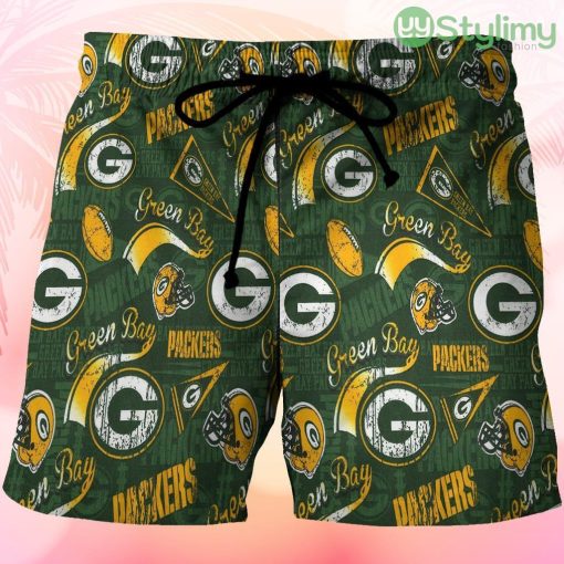 Green Bay Packers Emblem Seamless v2 Beach Hawaiian Shorts For Men Trending Summer Product Photo 1