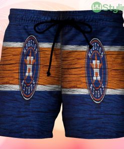 Houston Astros Emblem Texture Wooden Beach Hawaiian Shorts For Men Trending Summer Product Photo 1