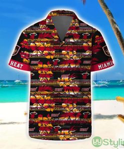 Miami Heat Hawaii Set Pattern Vintage 3D Hawaiian Shirt And Shorts Product Photo 1