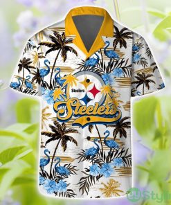 Pittsburgh Steelers Short Sleeve Shirt Pattern Flamingo Hibiscus Combo Hawaiian Shirt And Shorts Product Photo 1