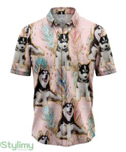 Siberian Husky Boho Feather Hawaiian Shirt Aloha Beach Shirt For Summer Holiday Product Photo 1