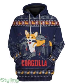 Ugly Corgzilla Christmas Custom Hoodie 3D Alll Over Print Gift For Christmas Product Photo 1
