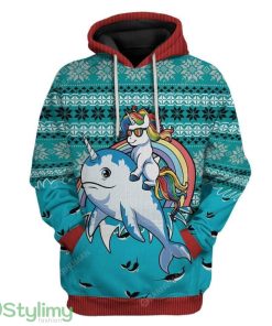 Ugly Unicorn Riding Narwhal Christmas Custom Hoodie 3D Alll Over Print Gift For Christmas Product Photo 1