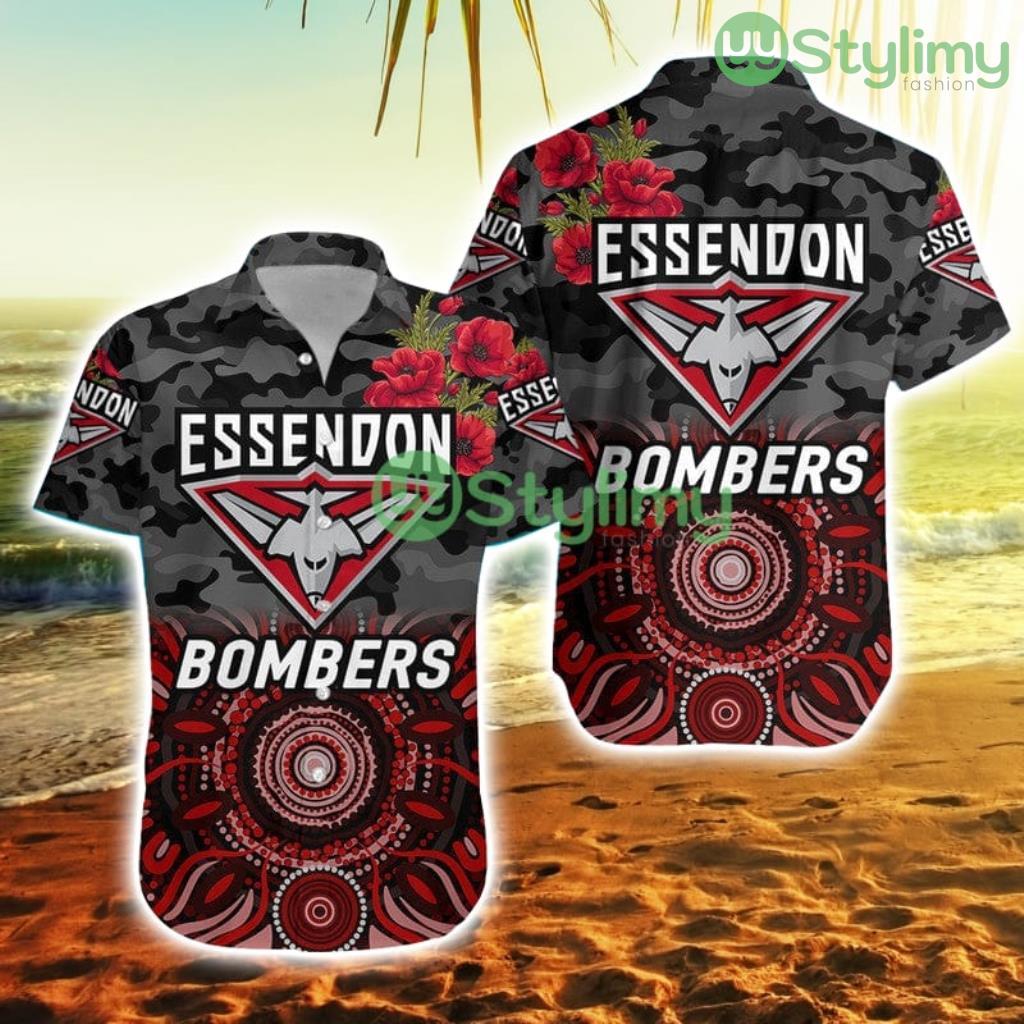 Essendon Bombers Anzac Hawaiian Shirt Indigenous Vibes Black Trending Summer 2 Essendon Bombers Anzac Hawaiian Shirt Indigenous Vibes Black Trending Summer Product Photo 1