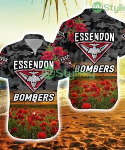 Essendon Bombers Anzac Hawaiian Shirt Poppy Vibes Black Trending Summer Product Photo 1