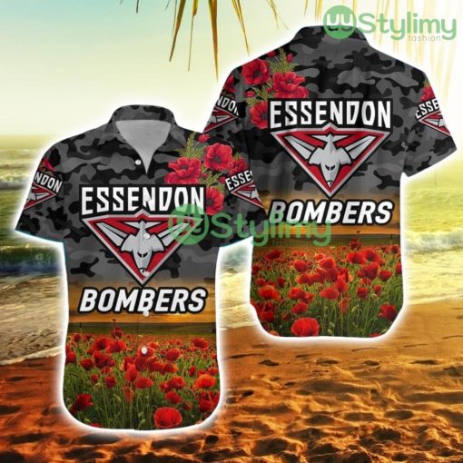 Essendon Bombers Anzac Hawaiian Shirt Poppy Vibes Black Trending Summer Product Photo 1