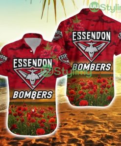 Essendon Bombers Anzac Hawaiian Shirt Poppy Vibes Red Trending Summer Product Photo 1