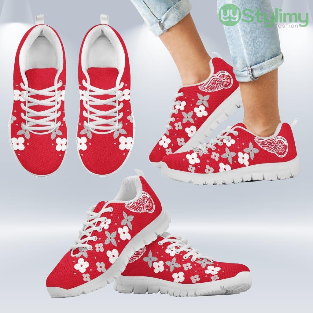 Flowers Pattern Detroit Red Wings Sneakers Shoes Gift For Men And Women 2 Flowers Pattern Detroit Red Wings Sneakers Shoes Gift For Men And Women Product Photo 2