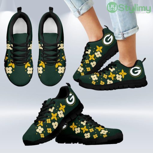 Flowers Pattern Green Bay Packers Sneakers Shoes Gift For Men And Women Product Photo 1