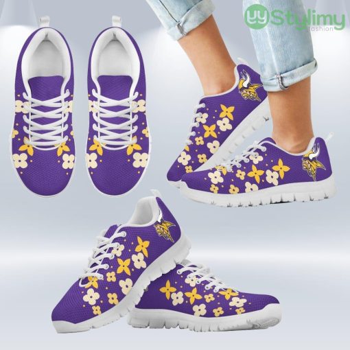Flowers Pattern Minnesota Vikings Sneakers Shoes Gift For Men And Women Product Photo 2