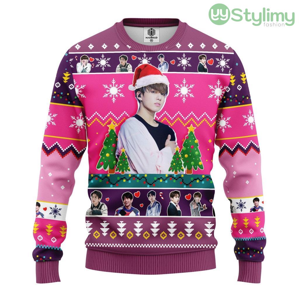 Jungkook Bts Ugly Christmas Sweater Pink For Men And Women 3D Printed 4 Jungkook Bts Ugly Christmas Sweater Pink For Men And Women 3D Printed Product Photo 1
