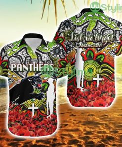 Panthers Hawaiian Shirt Anzac Day Poppy Flowers With Aboriginal Trending Summer Product Photo 1
